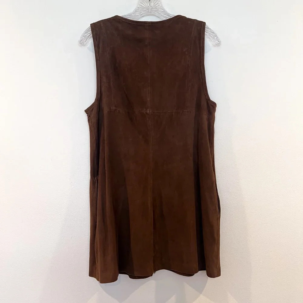 Lamarque 100% Leather Brown Suede Zip Front Structured Bohemian Mini Dress M - Picture 7 of 8